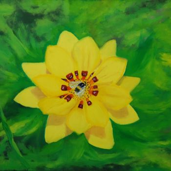 Malerei mit dem Titel "Bumblebee on yellow…" von Lyudmila Filippova, Original-Kunstwerk, Öl Auf Keilrahmen aus Holz montiert
