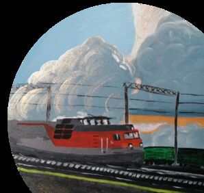 Painting titled "Red Train" by Filius Kasimov, Original Artwork, Acrylic