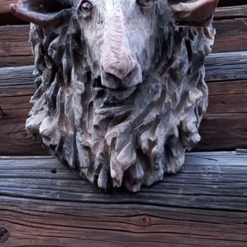 Sculpture intitulée "Овца. Резьба бензоп…" par Vladimir Filatov, Œuvre d'art originale, Bois