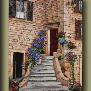 Painting titled "Stairs Torgny Citys…" by Veny, Original Artwork, Oil