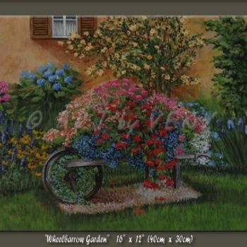 Painting titled "Wheelbarrow garden" by Veny, Original Artwork, Oil