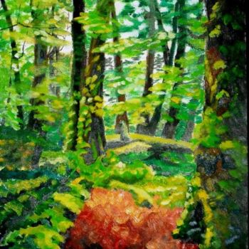 Painting titled "Mossy Woods" by Juliette Shen, Original Artwork, Oil