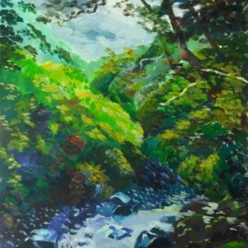 Painting titled "Running Stream" by Juliette Shen, Original Artwork, Oil
