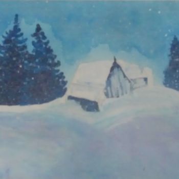 Painting titled "Noite sobre a neve…" by Israel Correa, Original Artwork, Watercolor