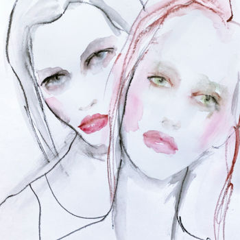 Painting titled "Darcy and Olivia" by Fiona Maclean, Original Artwork, Watercolor