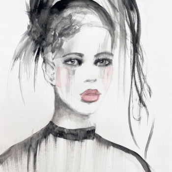 绘画 标题为“Girl in fascinator” 由Fiona Maclean, 原创艺术品, 水彩