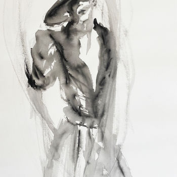 Pintura intitulada "David in hat" por Fiona Maclean, Obras de arte originais, Aquarela