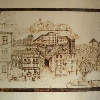 Printmaking titled "5-bellinzona-pirogr…" by Fiore, Original Artwork, Xylography