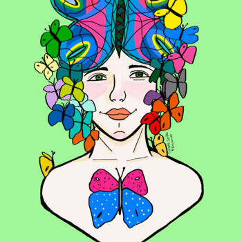 Arts numériques intitulée "Miss Butterfly" par Simone Simões Da Silva, Œuvre d'art originale, Peinture numérique