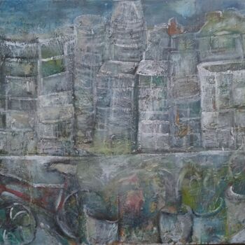 Painting titled "Desde mi terraza" by Flavia Andrade Zangheri, Original Artwork, Oil Mounted on Wood Stretcher frame