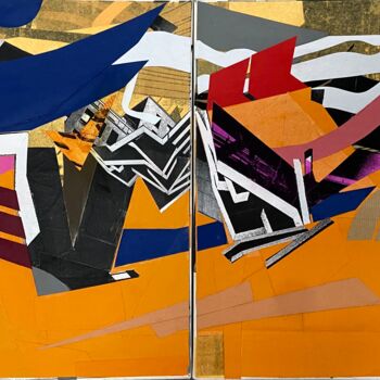 Collages getiteld "Chaos" door Flavia Sueng, Origineel Kunstwerk, Collages Gemonteerd op Frame voor houten brancard