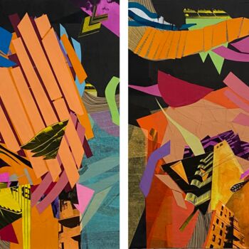 Collages intitolato "Strates rutilants" da Flavia Sueng, Opera d'arte originale, Collages Montato su Telaio per barella in l…