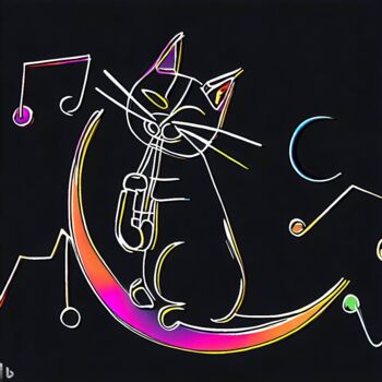 Arts numériques intitulée "Chat Jazzy by night" par Flavie Rochereuil, Œuvre d'art originale, Image générée par l'IA