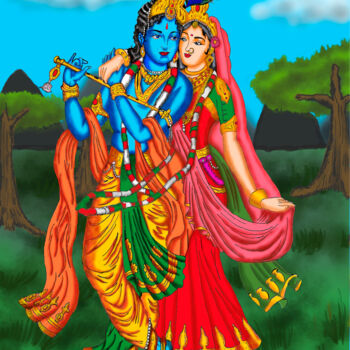 Peinture intitulée "Krishna e Radha no…" par Flavio Ferreira Hespanhol, Œuvre d'art originale, Crayon