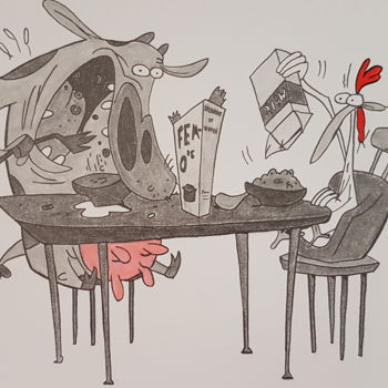 Dessin intitulée "Cow and Chicken" par Flavio Granito, Œuvre d'art originale, Graphite