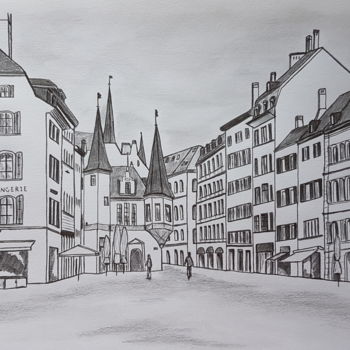 Drawing titled "Neuchâtel" by Flavio Granito, Original Artwork, Graphite