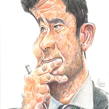 Dibujo titulada "Sérgio Moro" por Flávio Miranda, Obra de arte original, Tiza