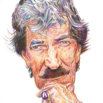 Drawing titled "Caricatura Belchior" by Flávio Miranda, Original Artwork, Marker