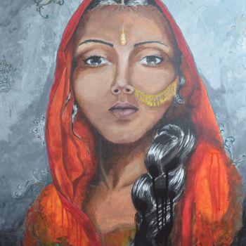 Malerei mit dem Titel "L'Indienne" von Flaya, Original-Kunstwerk, Acryl