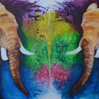 Painting titled "Elephants" by Flaya, Original Artwork, Acrylic