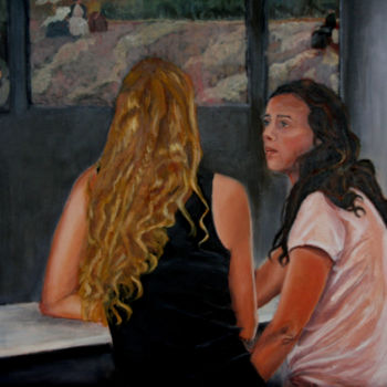 Peinture intitulée "Deux amies au café" par Françoise Laborde, Œuvre d'art originale, Huile