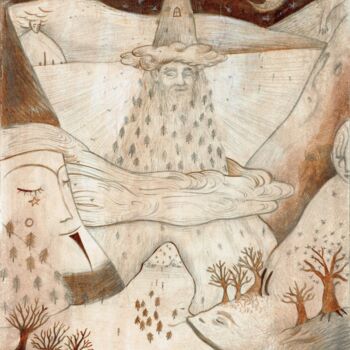 Desenho intitulada "Montagne Sacrée" por Fleur Claireux, Obras de arte originais, Lápis Montado em Cartão