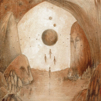 Drawing titled "Grotte Azarienne" by Fleur Claireux, Original Artwork, Pencil Mounted on Cardboard