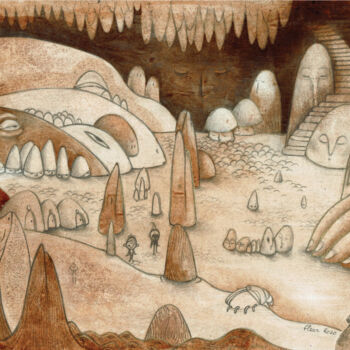 "Grotte des lutins" başlıklı Resim Fleur Claireux tarafından, Orijinal sanat, Kalem Karton üzerine monte edilmiş