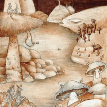 Drawing titled "Grotte des champign…" by Fleur Claireux, Original Artwork, Pencil Mounted on Cardboard