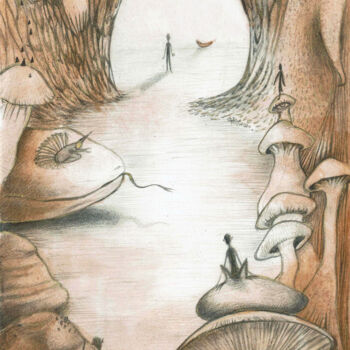 Рисунок под названием "La grotte de Crystal" - Fleur Claireux, Подлинное произведение искусства, Карандаш
