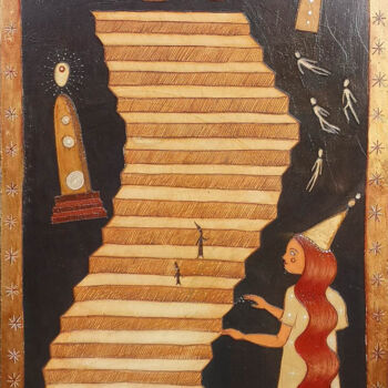 Malerei mit dem Titel "La Fée des dimensio…" von Fleur Claireux, Original-Kunstwerk, Acryl Auf Holzplatte montiert