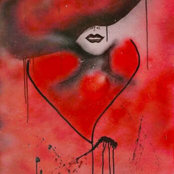 Painting titled "Wallart color red" by Fleur Keil, Original Artwork, Spray paint