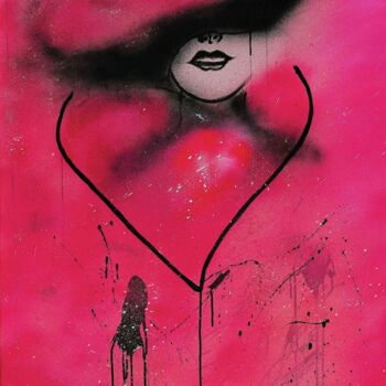 Картина под названием "Wallart color pink" - Fleur Keil, Подлинное произведение искусства, Чернила