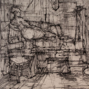 「Figure Lounging 1」というタイトルの描画 Fleur Elise Nobleによって, オリジナルのアートワーク, 木炭