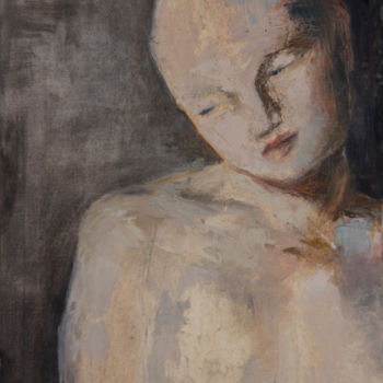 Painting titled "Bald Girl" by Fleur Elise Noble, Original Artwork, Oil Mounted on Wood Stretcher frame