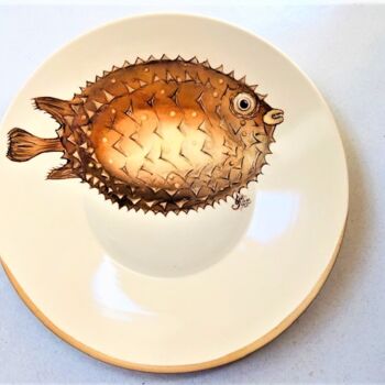 Design intitulée "poisson lune" par Fleurlise Artiste Peintre Et Sculpteur, Œuvre d'art originale, Art de la table