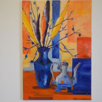 Картина под названием "Le vase et la théiè…" - Christian Fleurquin, Подлинное произведение искусства