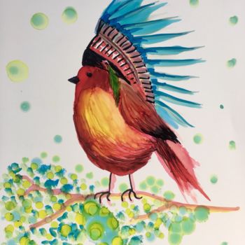 Painting titled "Indian bird" by Flg Art, Original Artwork, Ink