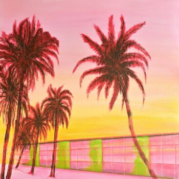 「Rosy Palmes」というタイトルの絵画 Flo.Lysineによって, オリジナルのアートワーク, アクリル ウッドストレッチャーフレームにマウント
