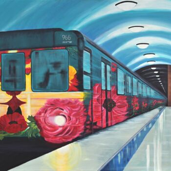 Painting titled "Métro Goldwyn Flowe…" by Flo.Lysine, Original Artwork, Acrylic Mounted on Wood Stretcher frame