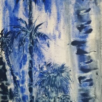 Pittura intitolato "Indigo Blues 3" da Flo.Lysine, Opera d'arte originale, pigmenti Montato su Telaio per barella in legno