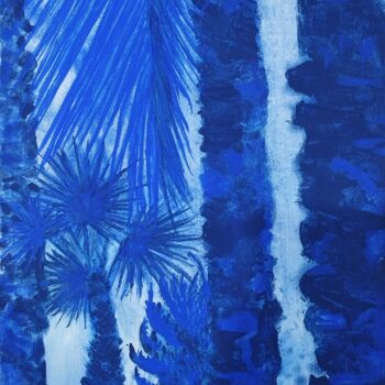 Painting titled "Indigo Blues 7" by Flo.Lysine, Original Artwork, Pigments Mounted on Wood Stretcher frame