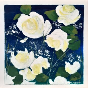 Painting titled "Tableau roses blanc…" by Florence Mignot, Original Artwork, Acrylic
