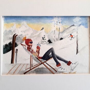 Painting titled "Pause aux sports d'…" by Florence Mignot, Original Artwork, Watercolor