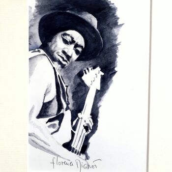 Painting titled "Marcus MILLER" by Florence Mignot, Original Artwork, Watercolor