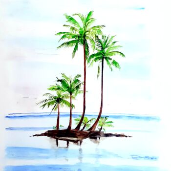 Painting titled "Iles aux palmiers" by Florence Mignot, Original Artwork, Watercolor