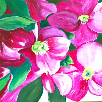 Painting titled "Roses rouges" by Florence Mignot, Original Artwork, Acrylic