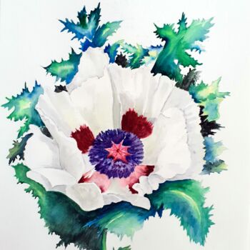 Painting titled "Fleur pavot blanc" by Florence Mignot, Original Artwork, Watercolor