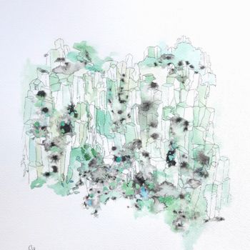 Dibujo titulada "Vert" por Florence Faure, Obra de arte original, Acuarela