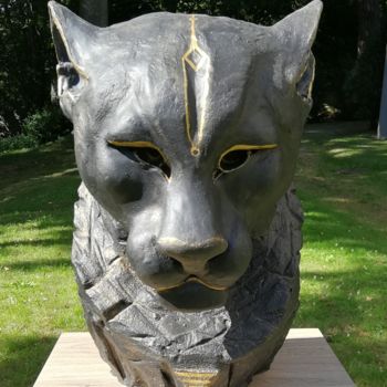 Sculpture titled "black panther" by Flora Channel, Original Artwork, Clay